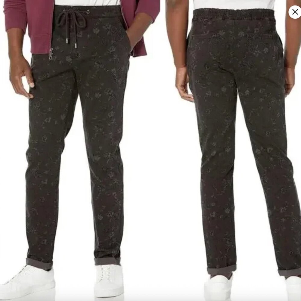PAIGE FRASER FLORAL STRETCH TWILL CUFFED TROUSERS IN CHARCOAL MULTI NWT MEN'S 38